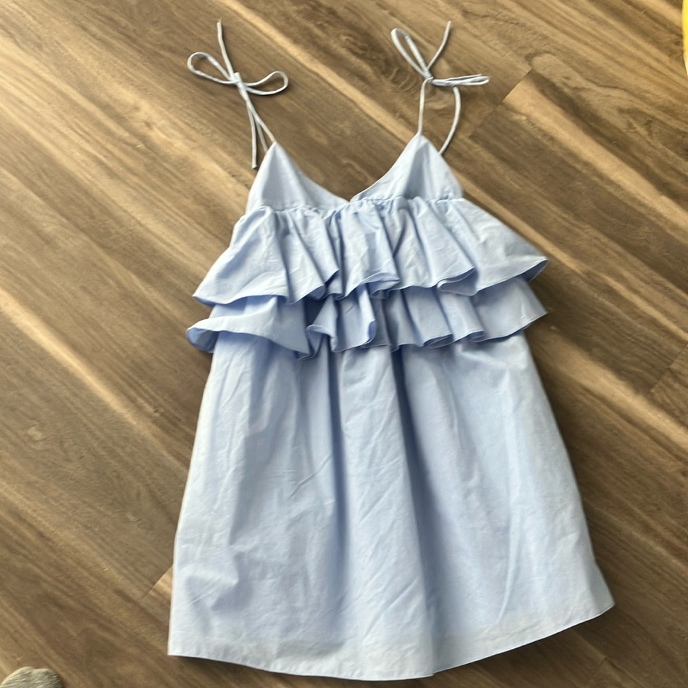 Light Blue Ruffled Mini Dress with pockets Zara